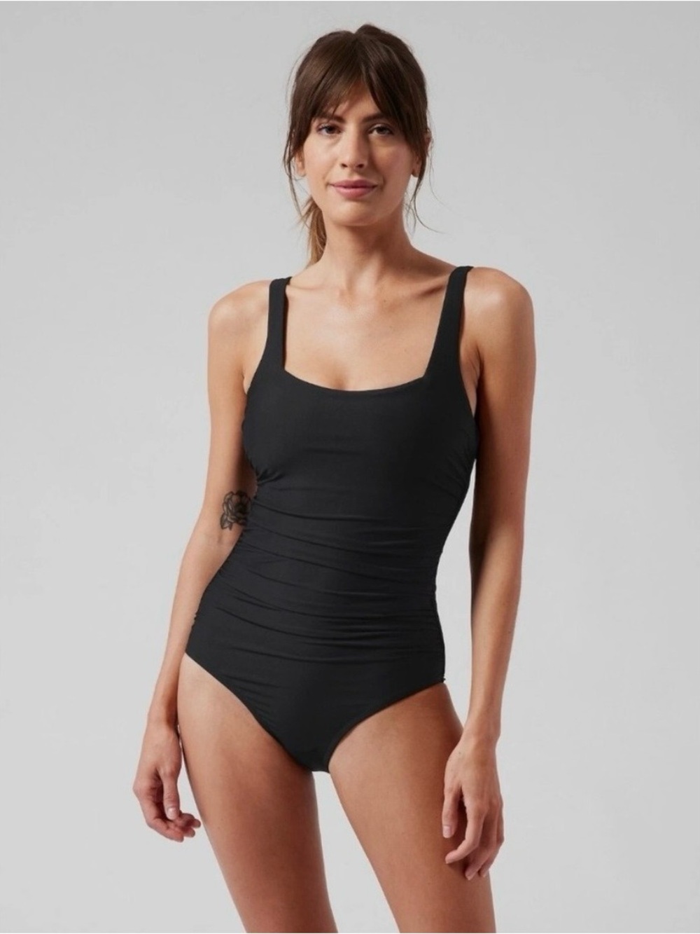 Athleta Square Neck One Piece Swimsuit Ruched Sides Adjustable Straps NWT